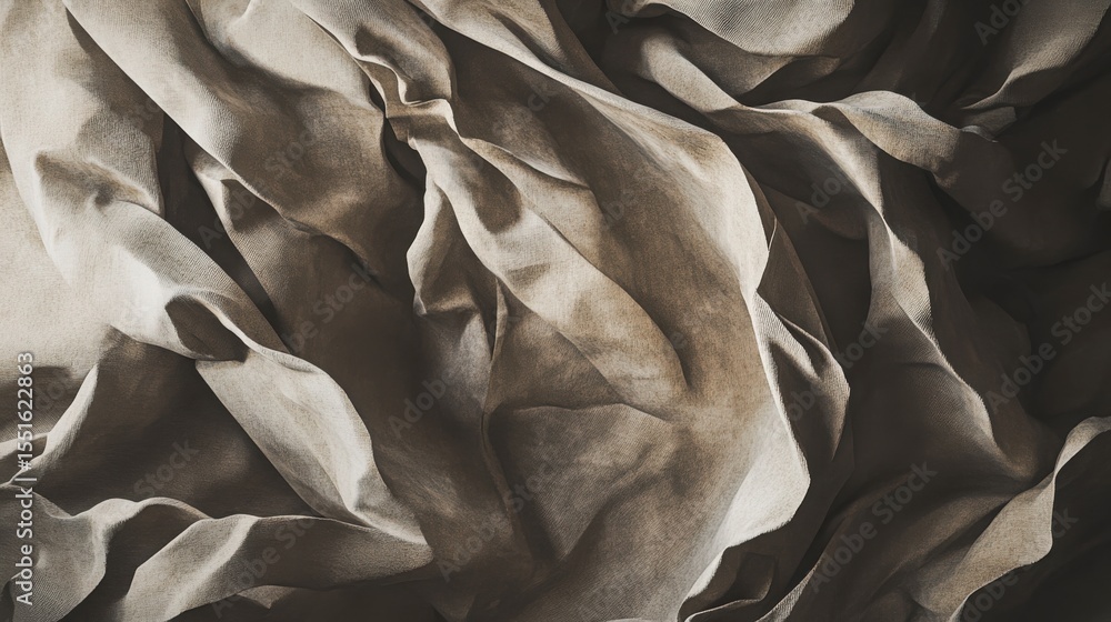 Obraz premium Abstract Beige And Brown Fabric Texture Close Up Of Draped Material
