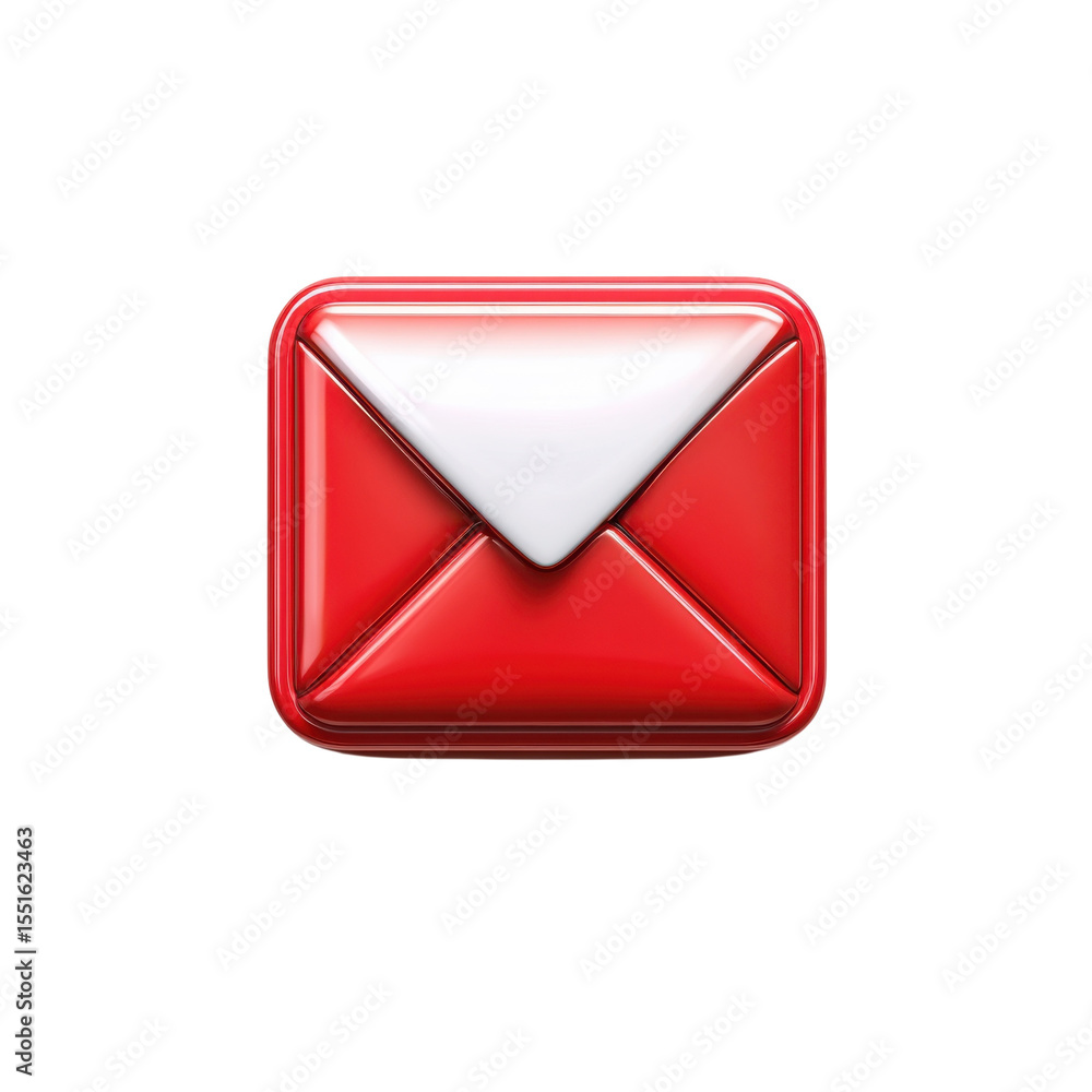Shiny Red Email Icon Communication Symbol Design 3D Render Illustration on transparent background Shiny Red Email Icon Communication Symbol Design 3D Render Illustration on transparent background