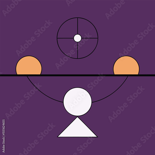 Abstract geometric composition in purple depicting balance and equilibrium for modern design