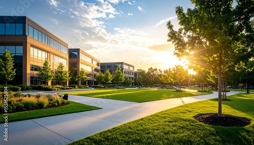 Architectural Photography of Modern Office Buildings, Capturing Global Workspaces in Urban, Suburban, Eco-Friendly, and Scenic Environments Across Day and Night Settings