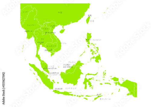 世界地図より、東南アジアの地図　（Map of Southeast Asia）
