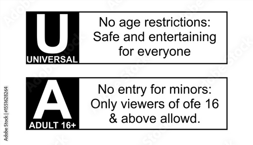 Movie Rating Labels - Universal and Adult 16+ Signs

