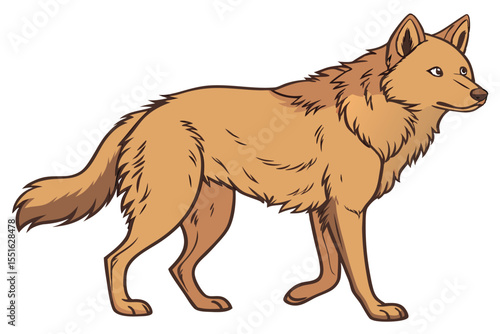 Cartoon Wolf with Tan Fur a Fierce and Wild Animal Prowling in the Wilderness with its Furry Tail