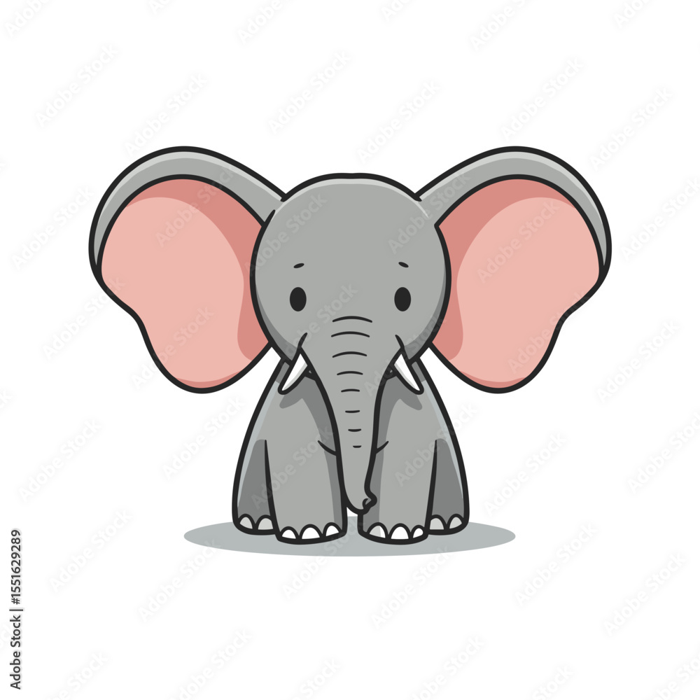 Naklejka premium Cute Cartoon Elephant with Large Ears and Gentle Eyes.