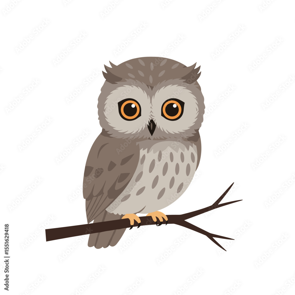 Fototapeta premium Adorable Grey Owl Perched on a Branch.