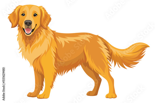 A Majestic Golden Retriever Illustration Standing Proudly with a Cheerful Expression and Smooth Digital Vector Art Style