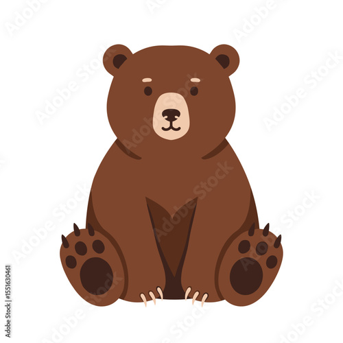 Adorable Cartoon Bear Sitting Upright Smiling with Cute Features.