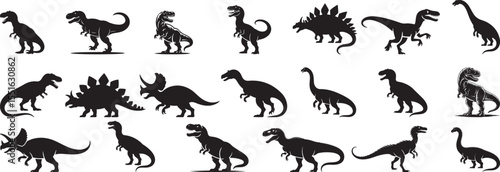 Collection of black dinosaur silhouettes on white background