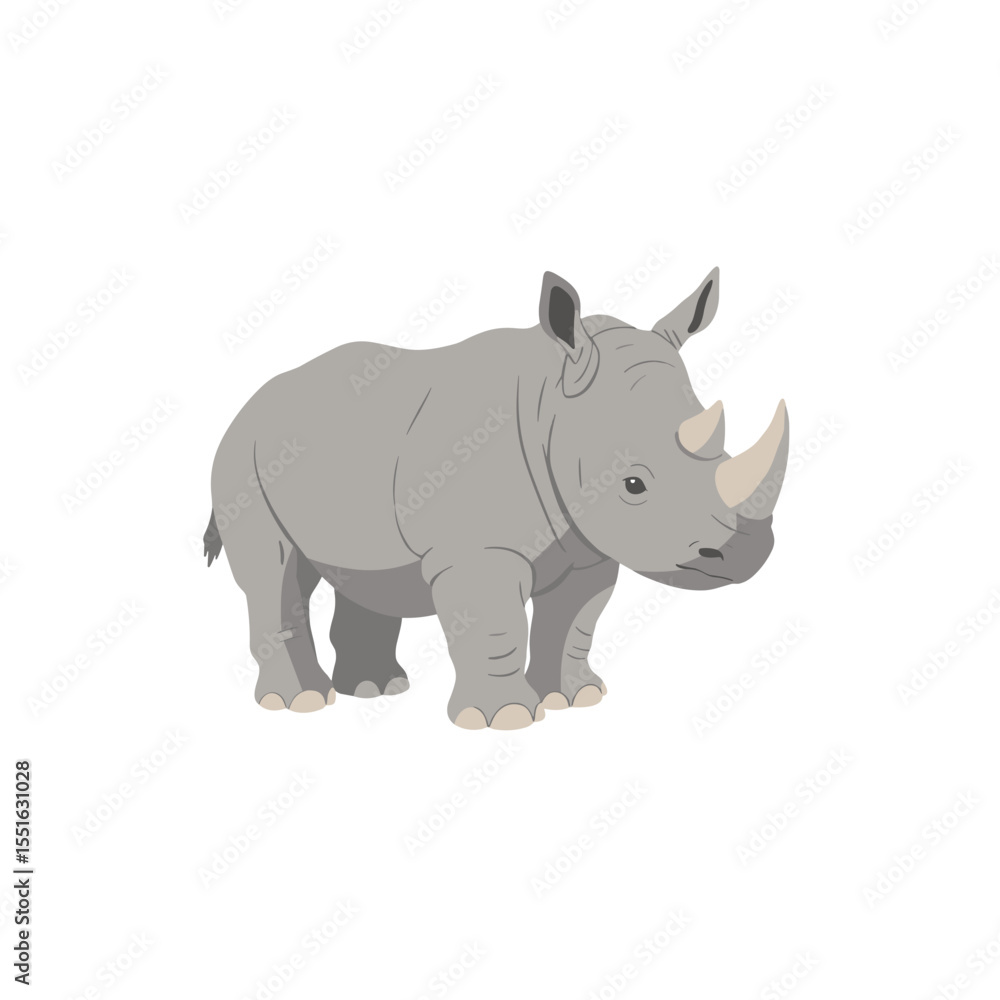 Naklejka premium Young Rhinoceros Profile View Grey Hues Simple Illustration.