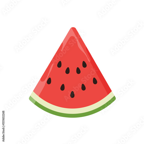 Vibrant Watermelon Slice Illustration: Juicy Red Flesh and Black Seeds.