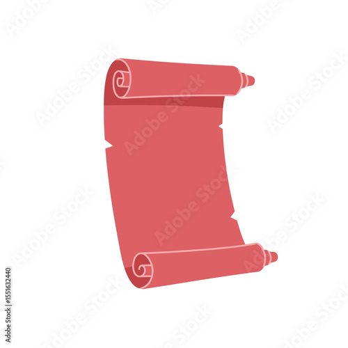 Unfurled salmon-colored scroll with rolled ends and decorative finials slightly torn edges.