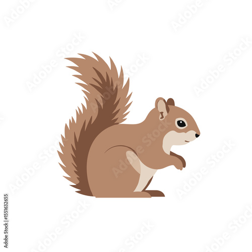 Cartoon Squirrel with Bushy Tail and Small Paws Side View Illustration.