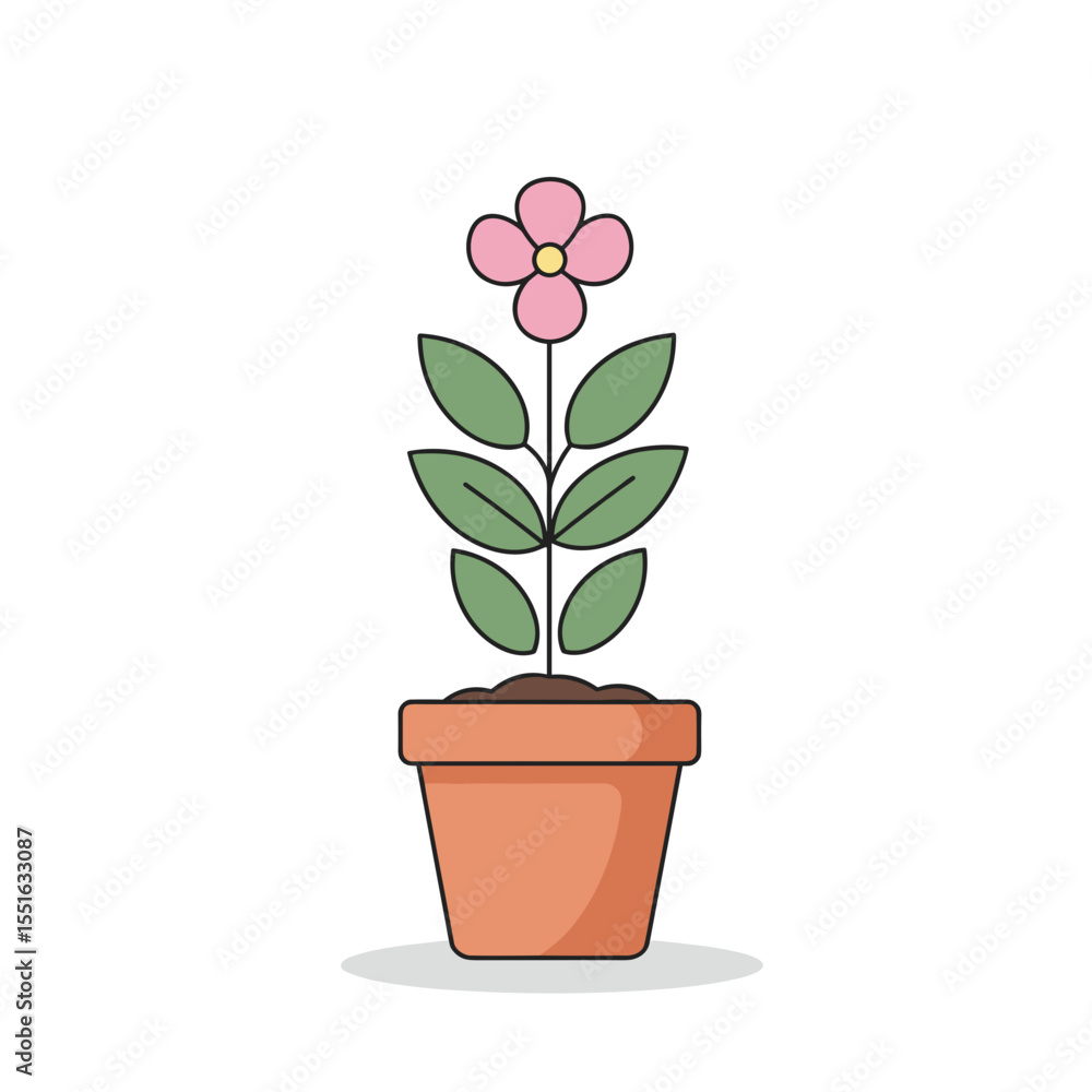 Simple Illustration of a Blooming Plant in a Pot. Simple Illustration of a Blooming Plant in a Pot.
