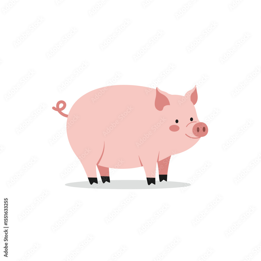 Fototapeta premium Cheerful Pink Pig Cartoon Illustration.