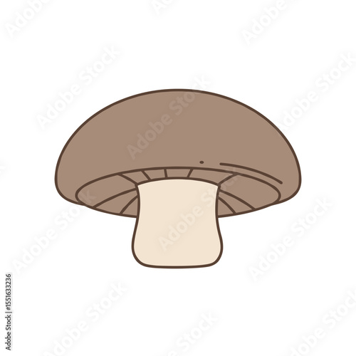 Stylized Brown Mushroom with Creamy Stem and Delicate Outline Illustration.