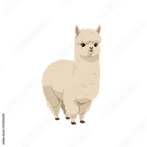 Adorable Cartoon Alpaca Standing Proudly with Soft Creamy Colored Fur.