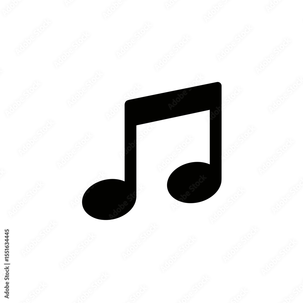 Black eighth note symbol with flag and two noteheads musical notation. Black eighth note symbol with flag and two noteheads musical notation.