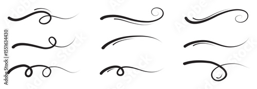 Hand drawn collection of curly swings, Hand drawn collection of curly swings, swashes, punches. Rotating calligraphy. Icon quote. Highlight text elements. Vector illustration
