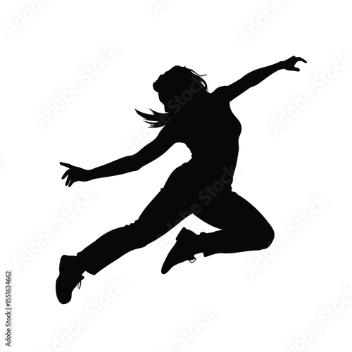 Dynamic Silhouette of a Woman Leaping in Joyful Expression Against White