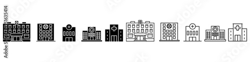 Hospital icon vector set. Ambulance illustration sign collection. Resuscitation symbol. Sanatorium web icons.