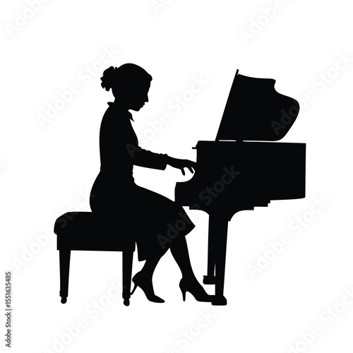 Silhouette of a Woman Playing Grand Piano in a Musical Performance