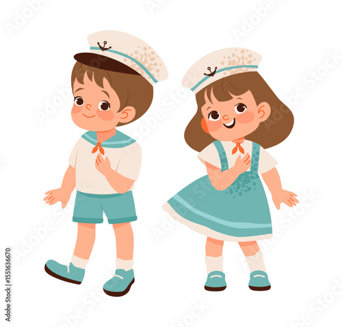 Child sailor. Adventure and childhood imagination. Flat vector illustration.