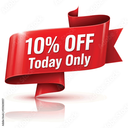 Red ribbon with 10 percent off today only text sale