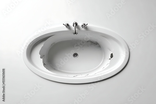 Oval bathtub with damage, top view (1)