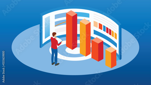 Ceo Reviewing Sales Funnel Dashboard Isometric - AI Dashboard Vector