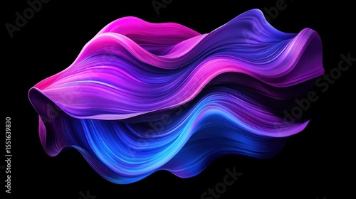 Abstract flowing shape with purple, pink and blue colors, on black background. Great for graphic design, presentation, background, or modern projects.