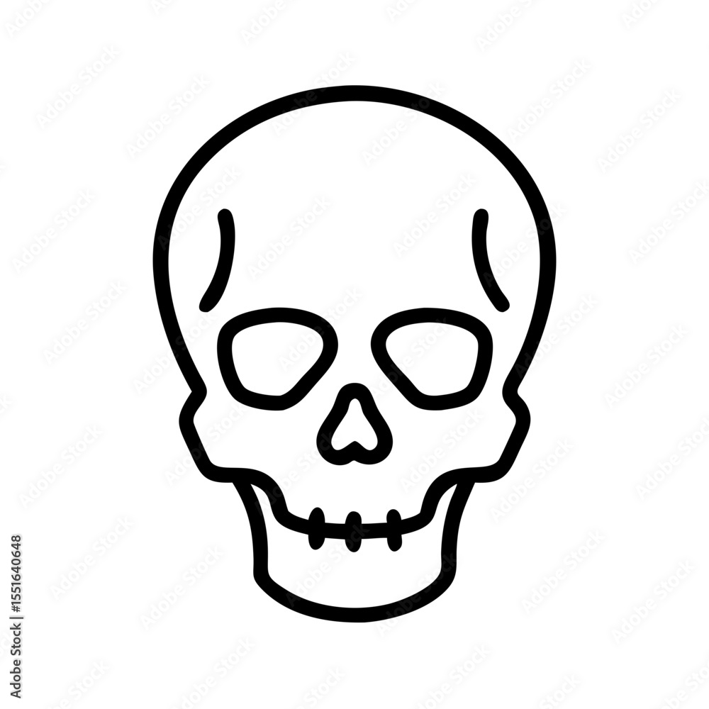 Simple skull illustration in line art style with black outline Simple skull illustration in line art style with black outline
