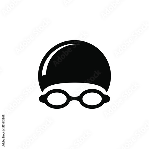 Black and white icon of a swimmer with cap and goggles