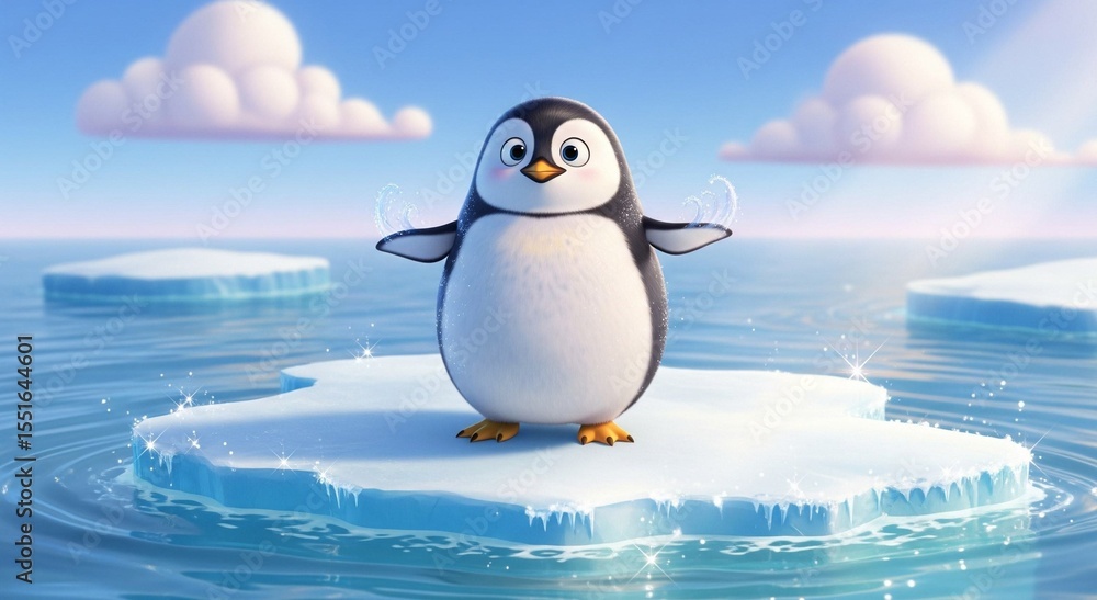 Fototapeta premium Kleiner niedlicher Pinguin auf einer Eisscholle