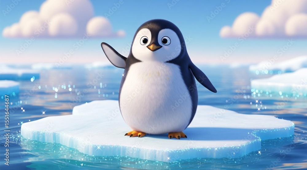 Fototapeta premium Kleiner niedlicher Pinguin auf einer Eisscholle