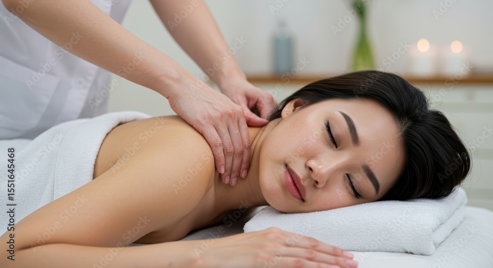 Asian woman getting a relaxing massage at a spa Asian woman getting a relaxing massage at a spa