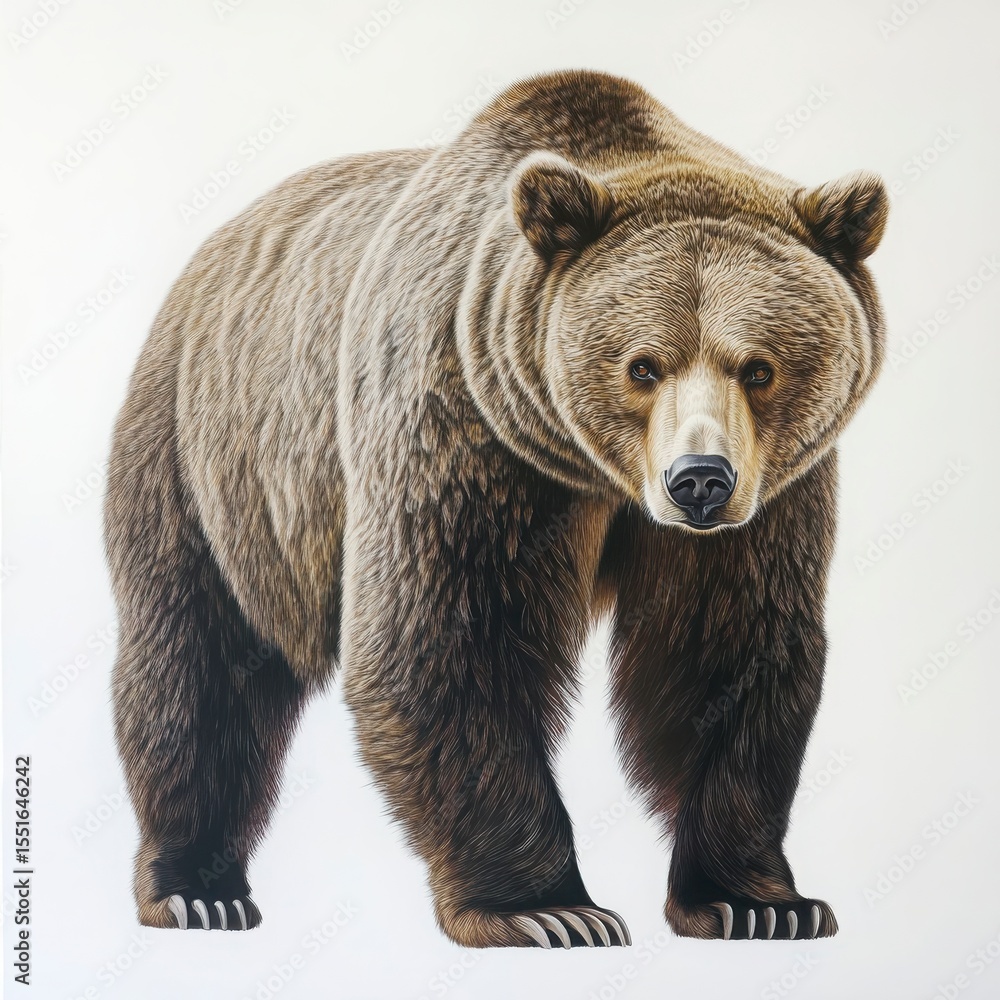 Fototapeta premium Detailed Bear Portrait Against White Background