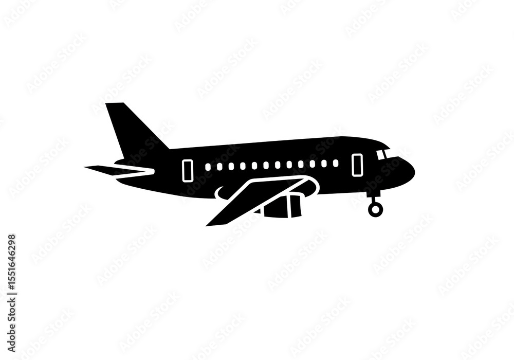 Commercial Airplane Silhouette – Aviation Icon in Side View Commercial Airplane Silhouette – Aviation Icon in Side View