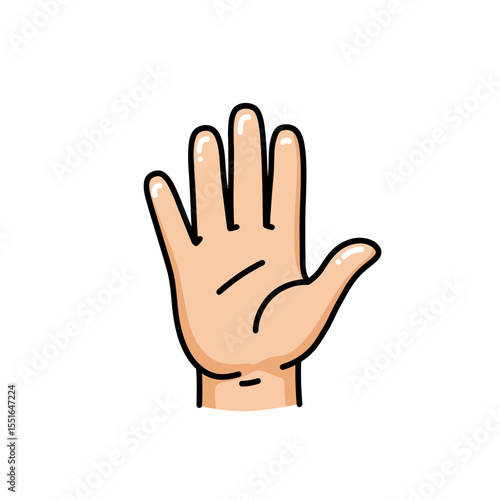 Cartoon illustration of human hand with open palm and five fingers extended graphic vector design element for design projects isolated on white background