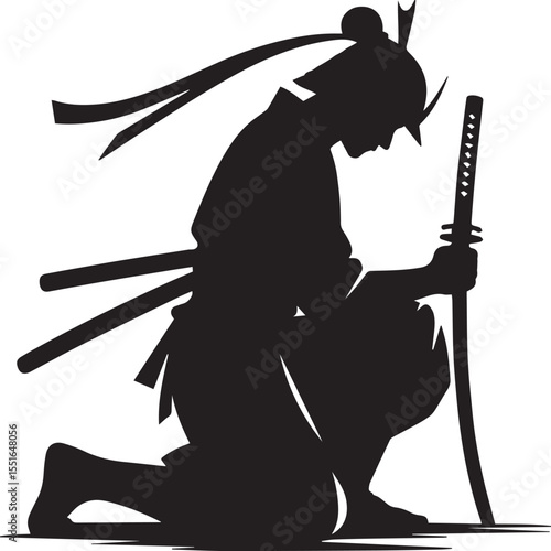 The Silent Warrior Kneeling with Sword in Respectful Pose