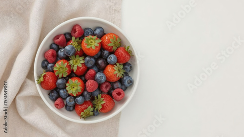 Wallpaper Mural Fresh berries and strawberry on linen cloth with open white space. Torontodigital.ca