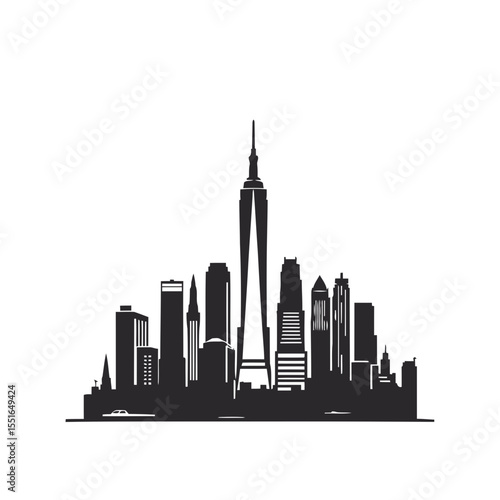 New York City's urban skyline vector silhouette illustrates iconic buildings and architecture