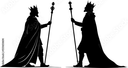 A King with a Crown and Scepter in a Royal Robe Silhouette