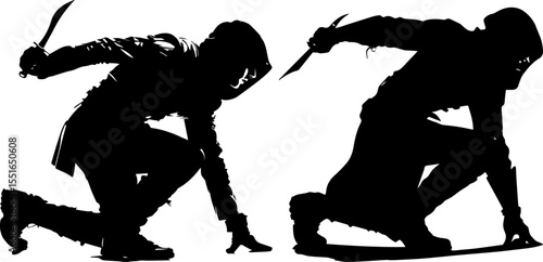 Assassin or Thief with a Dagger in a Crouching Stance Silhouette