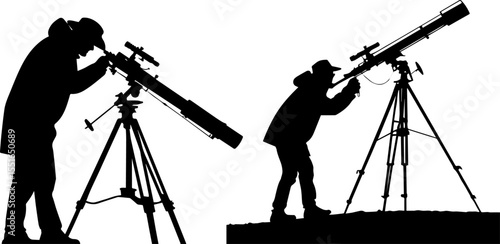 Astronomer or Stargazer Looking Through a Telescope Silhouette