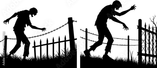 Shambling Zombie Silhouette by a Fence - Horror and Apocalypse