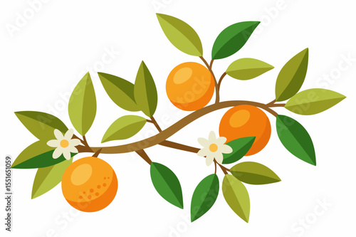 Orange Branch with Leaves and Flowers