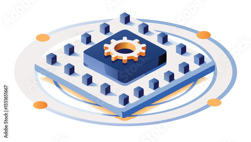 Isometric Digital Blueprint On A Floating - AI Dashboard Vector