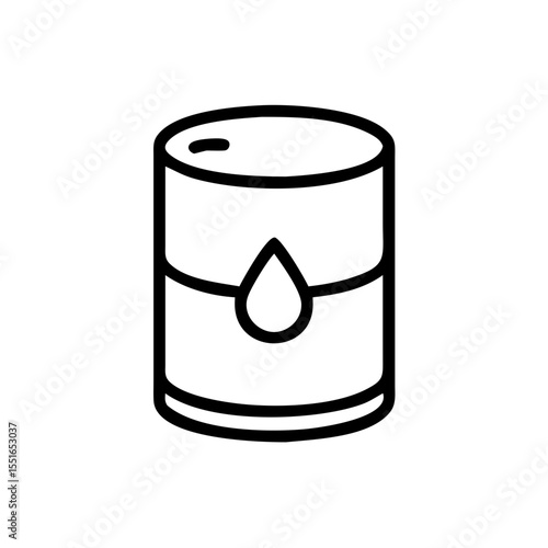 Minimalist black outline vector icon of an oil barrel, symbolizing petroleum industry, energy resources, fuel, and global trade. Clean design on a transparent background