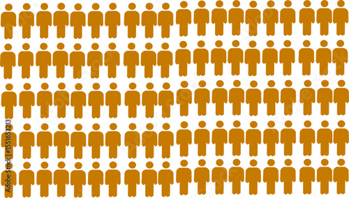A pattern of yellow human-shaped icons arranged in neat rows on a white background, symbolizing population, demographics, or statistical representation.