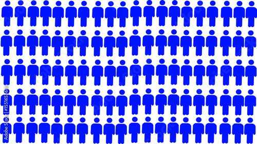 A pattern of blue human-shaped icons arranged in neat rows on a white background, symbolizing population, demographics, or statistical representation.